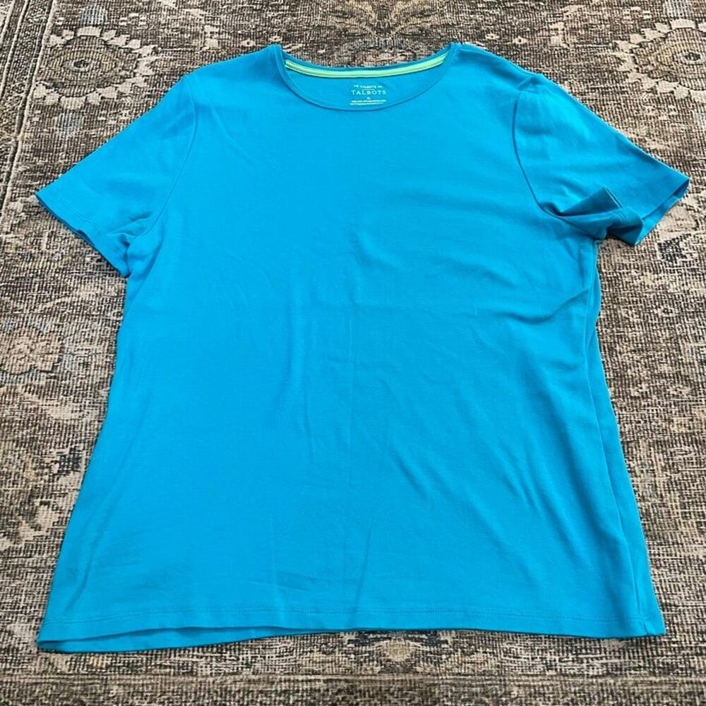 Talbots The Talbots Tee XL Turquoise Blue 100% Pima Cotton Crew Neck T-Shirt